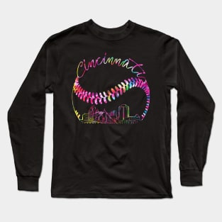 Cincinnati, tie dye, skyline, baseball team Long Sleeve T-Shirt